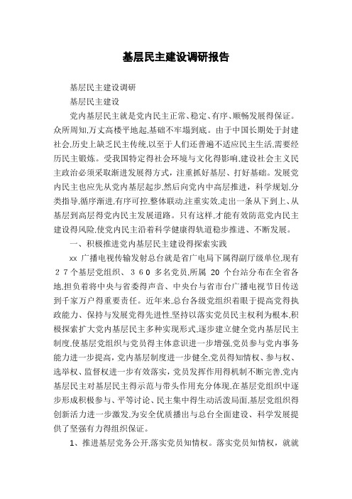 基层民主建设调研报告