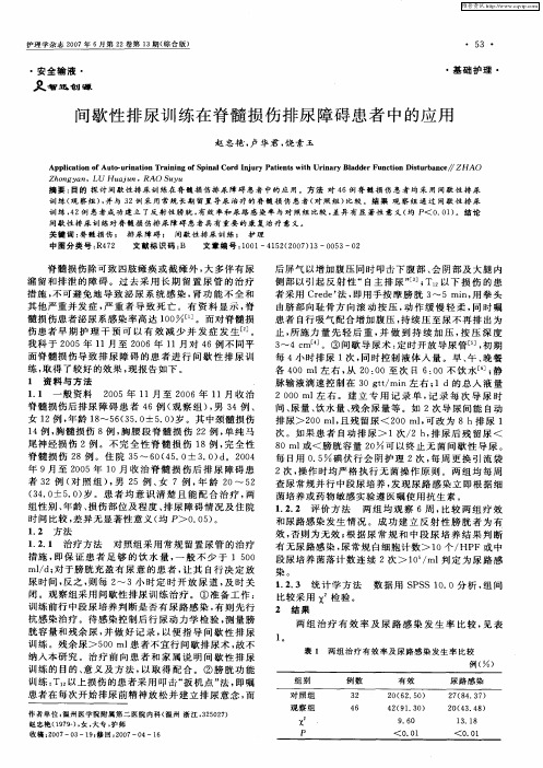 间歇性排尿训练在脊髓损伤排尿障碍患者中的应用