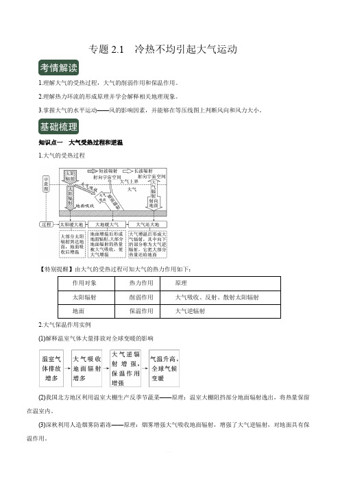 2020年高考地理一轮复习讲练测专题2.1冷热不均引起大气运动(讲)含解析