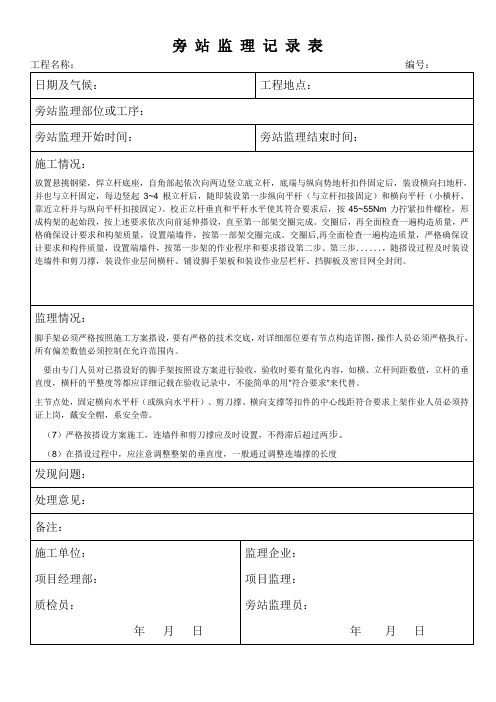 脚手架外挑安全旁站监理记录