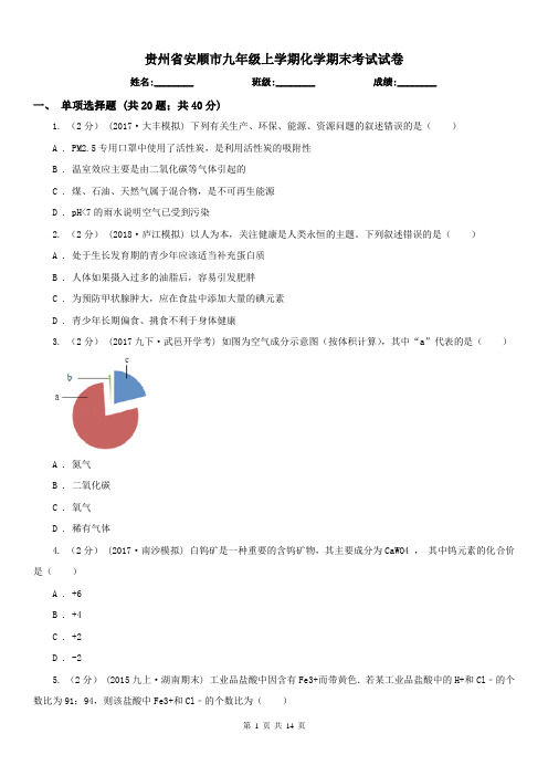 贵州省安顺市九年级上学期化学期末考试试卷