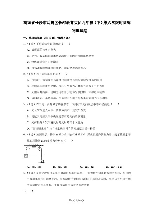 湖南省长沙市岳麓区长郡教育集团九年级(下)第六次限时训练物理试卷