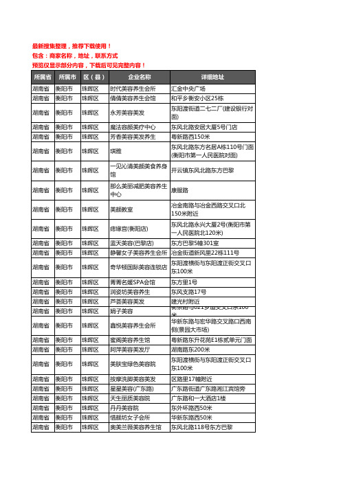 新版湖南省衡阳市珠晖区美容院企业公司商家户名录单联系方式地址大全90家