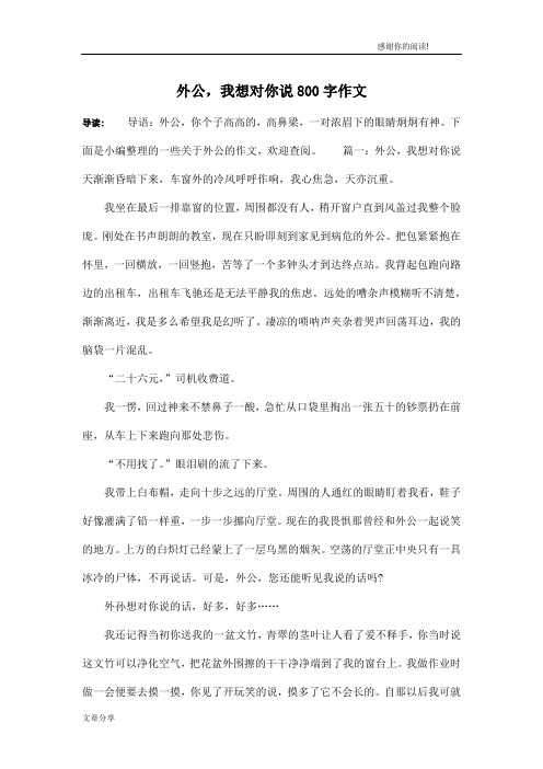 外公,我想对你说800字作文