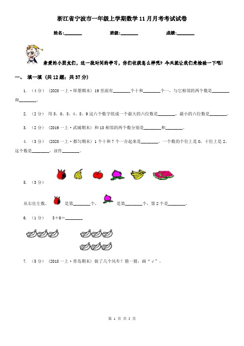 浙江省宁波市一年级上学期数学11月月考考试试卷 