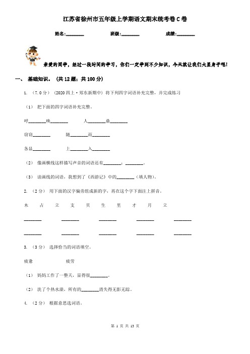 江苏省徐州市五年级上学期语文期末统考卷C卷