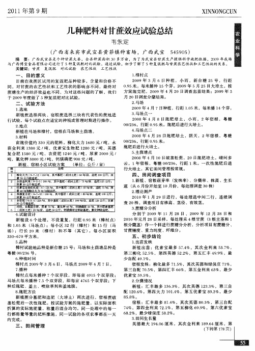 几种肥料对甘蔗效应试验总结