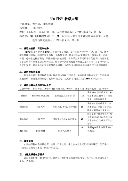 BPO日语课程大纲