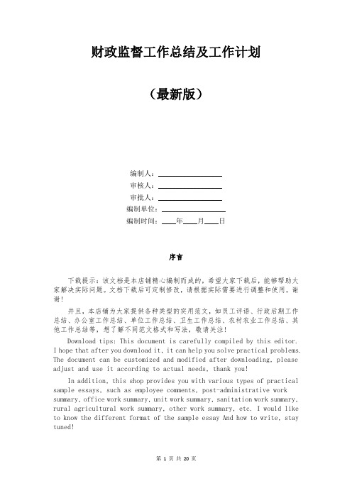 财政监督工作总结及工作计划