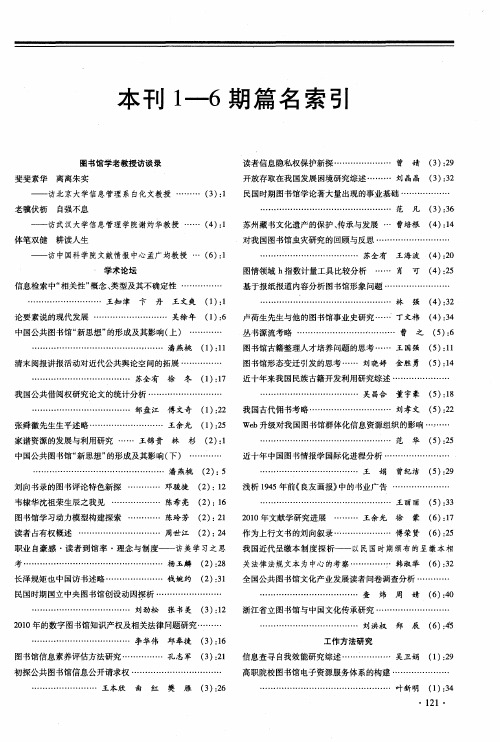 本刊1—6期篇名索引