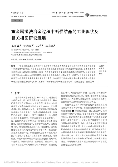 重金属湿法冶金过程中钙镁结晶的工业现状及相关相图研究进展