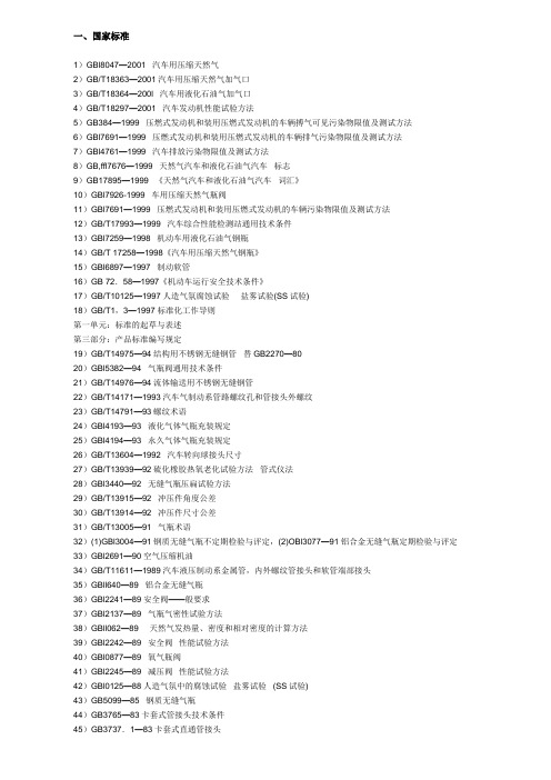燃气汽车标准清单