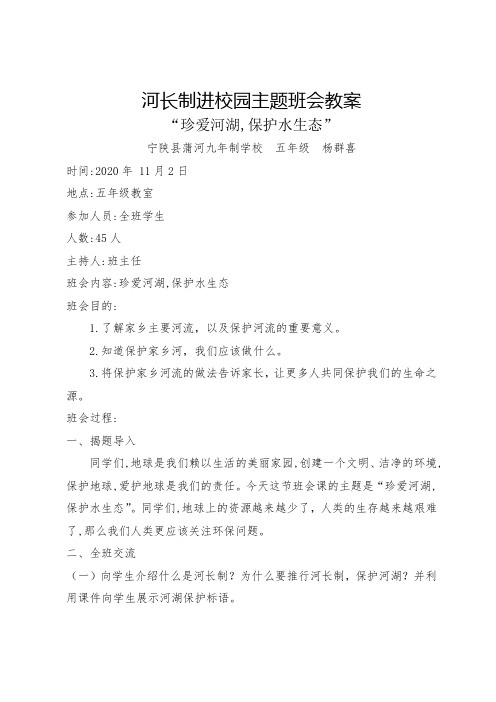 5年级   河长制进校园主题班会教案
