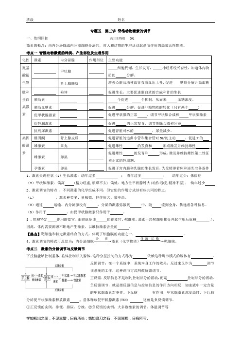 专题五  第三讲 脊椎动物激素的调节