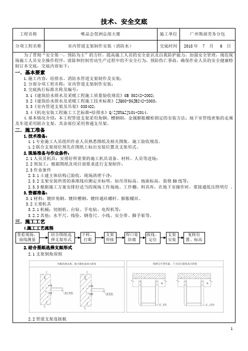 管道支架制作安装技术交底(唯品会)