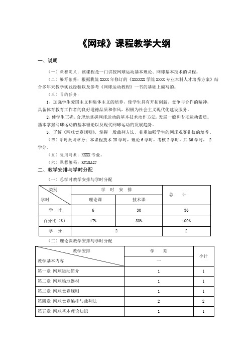 《网球》课程教学大纲