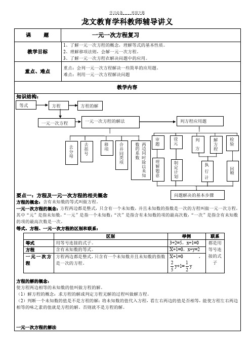 一元一次方程复习辅导讲义