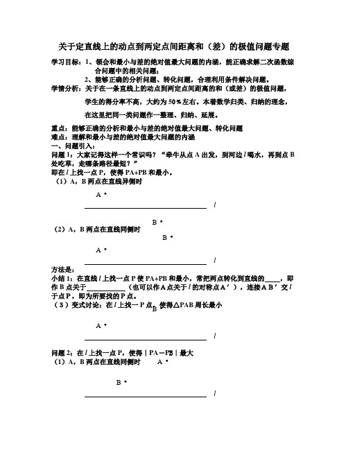 第十一周第一课时关于定直线上的动点到两定点间距离和(差)的极值问题一历城三中尹健