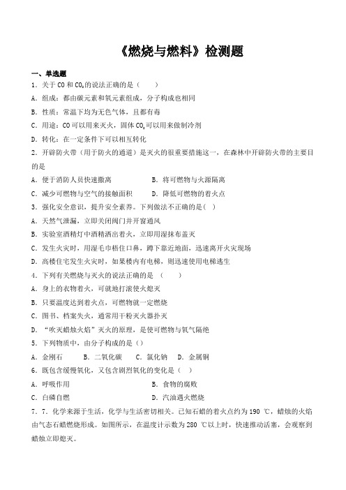 鲁教版初中化学九年级上册第六单元《燃烧与燃料》检测题(含答案)