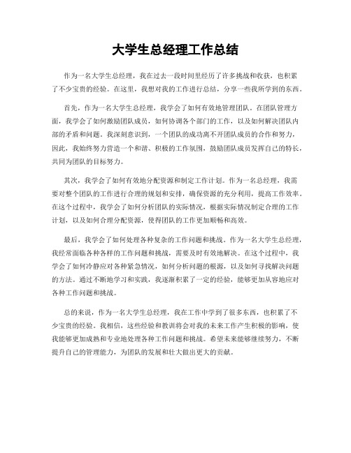大学生总经理工作总结