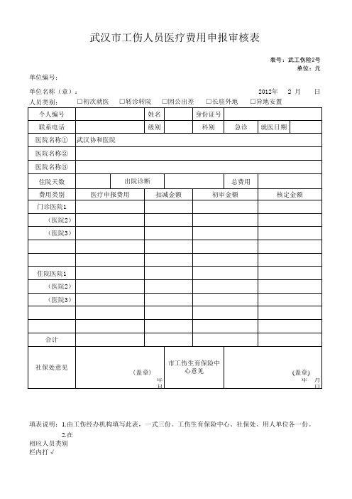 武汉社保工伤报销单