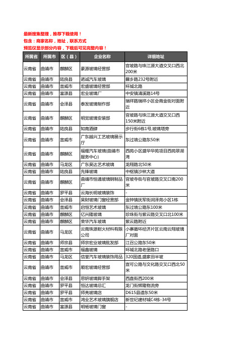 新版云南省曲靖市玻璃企业公司商家户名录单联系方式地址大全155家