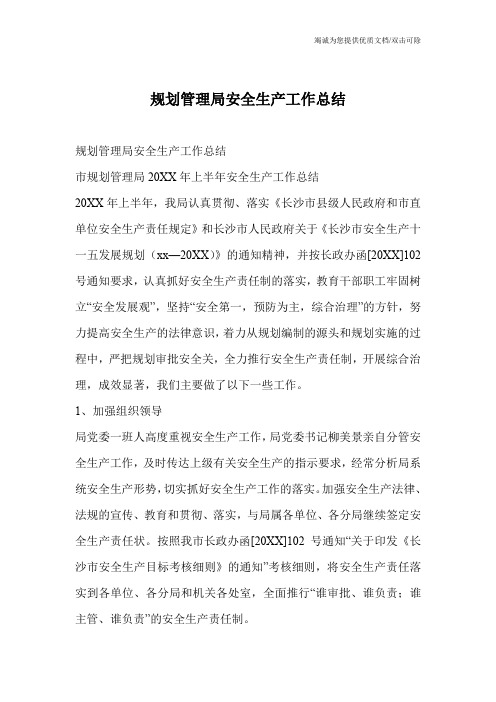 规划管理局安全生产工作总结