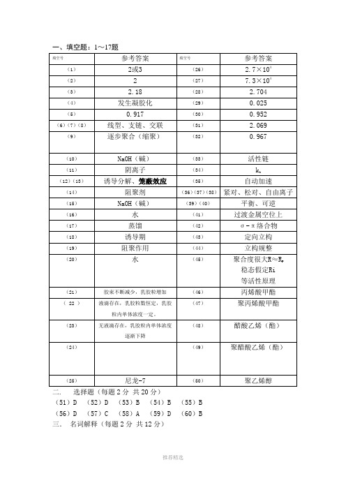 2010高分子化学A答案Word版