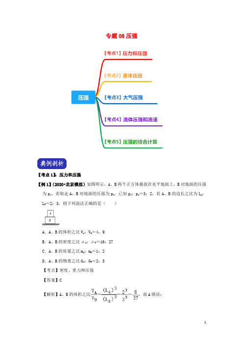 (决胜2020年)中考物理压轴题剖析与精练专题08压强(含解析)