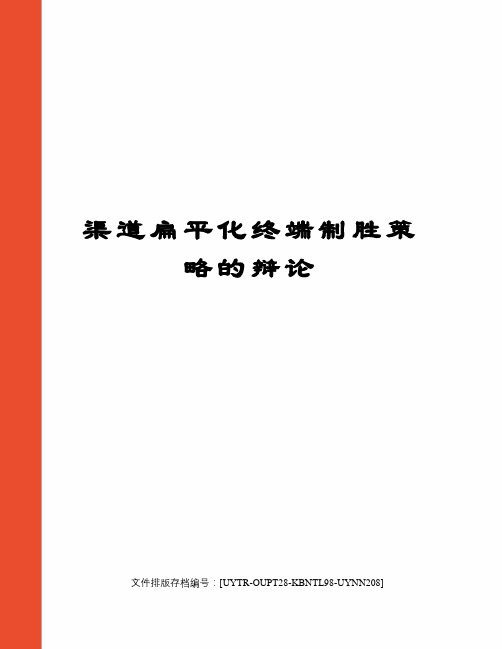 渠道扁平化终端制胜策略的辩论