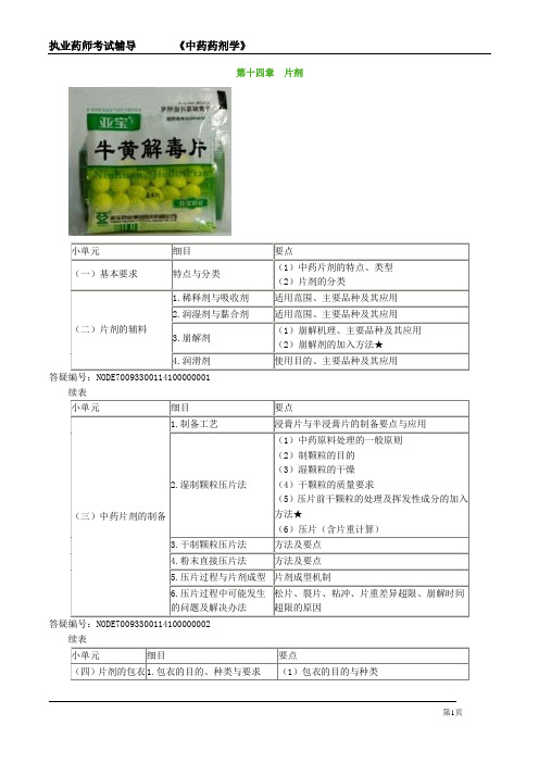 执业药师考试辅导《中药药剂学》第十四章 片剂