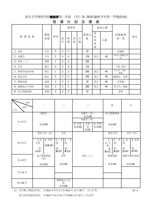 授课计划及课表