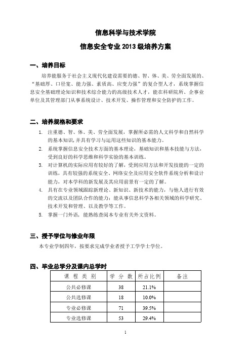 中山大学培养方案之信息科学与技术学院-信息安全专业