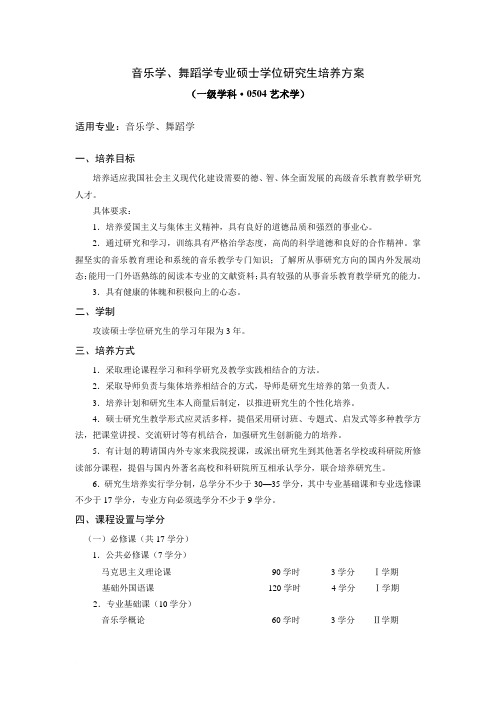 音乐学、舞蹈学专业硕士学位研究生培养方案