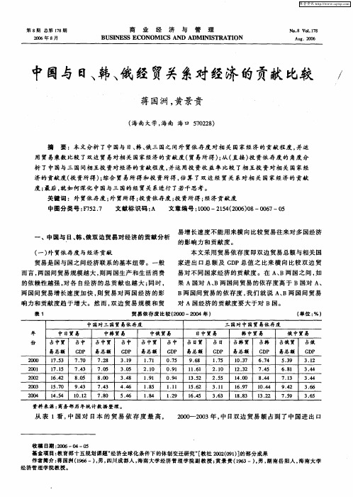 中国与日、韩、俄经贸关系对经济的贡献比较