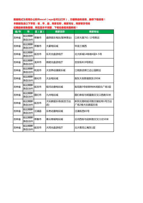 2020新版吉林省延边朝鲜族自治州游戏工商企业公司商家名录名单黄页联系电话号码地址大全12家