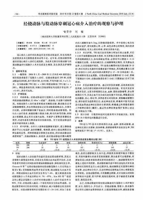 经桡动脉与股动脉穿刺冠心病介入治疗的观察与护理