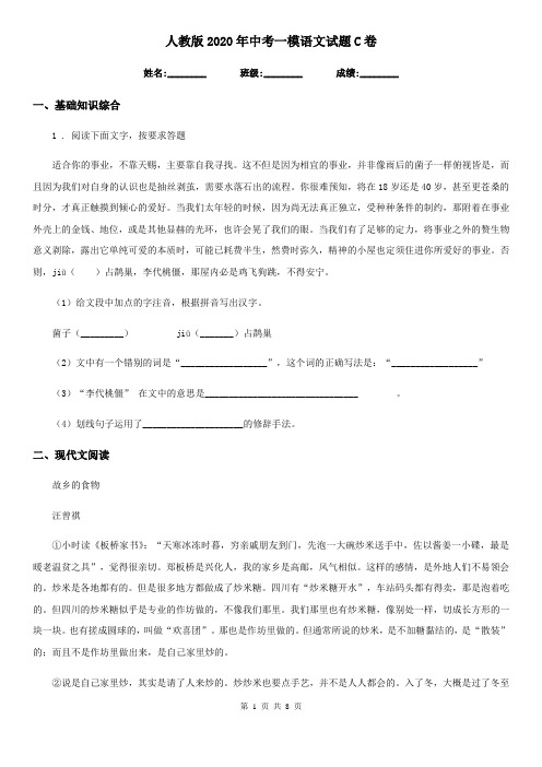 人教版2020年中考一模语文试题C卷(练习)