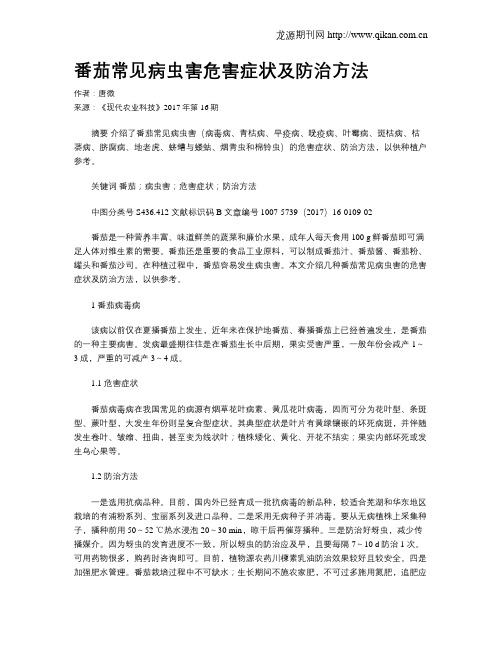 番茄常见病虫害危害症状及防治方法