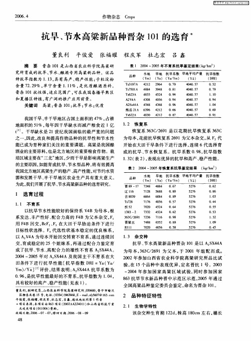 抗旱、节水高粱新品种晋杂101的选育