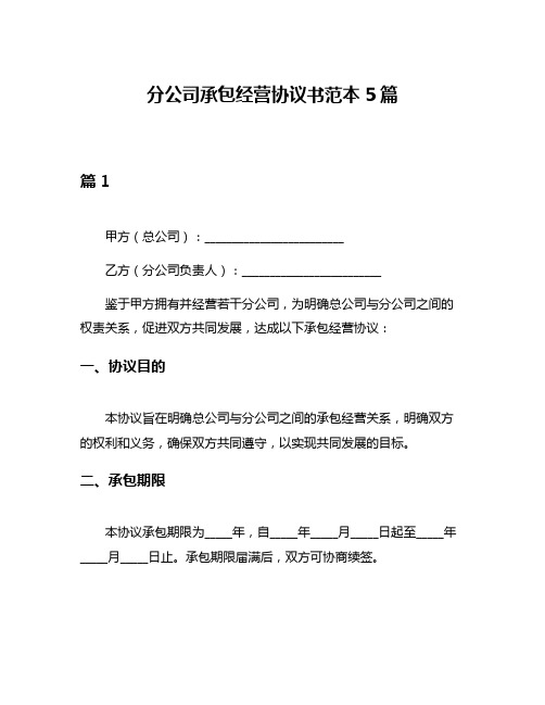 分公司承包经营协议书范本5篇