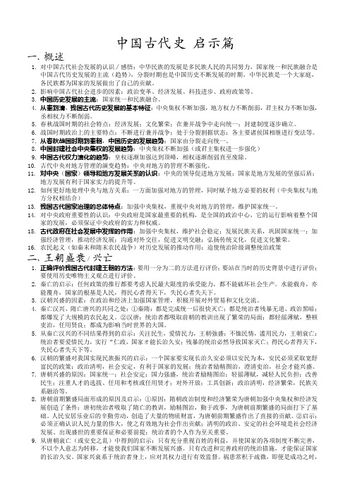 2021年海南中考历史考点梳理必备——中国古代史问答题启示题汇总