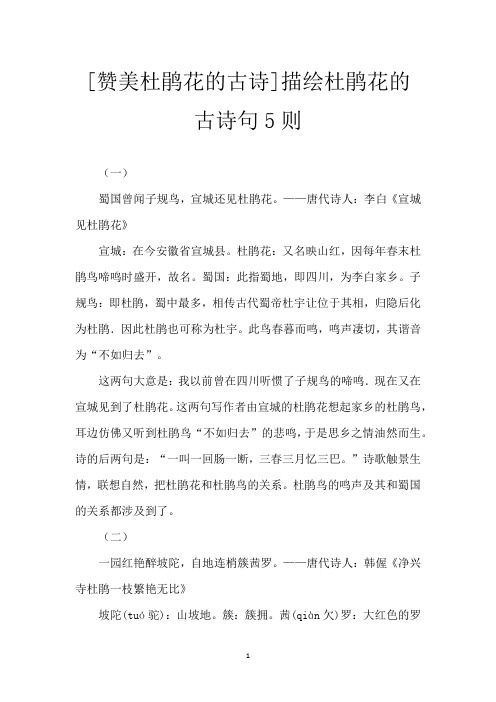 [赞美杜鹃花的古诗]描绘杜鹃花的古诗句5则