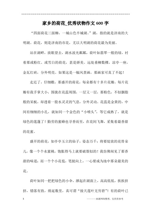 家乡的荷花_优秀状物作文600字