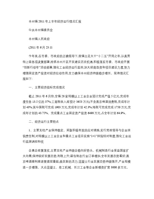 丰州镇2011年上半年经济运行情况汇报.
