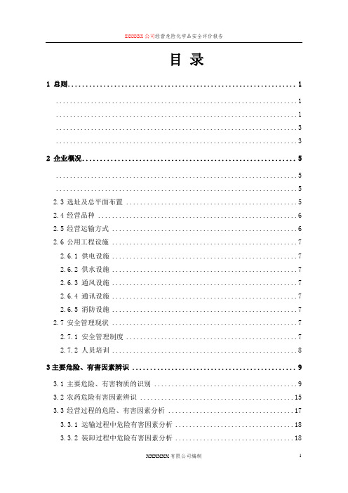 XXX有限公司经营危险化学品安全评价报告