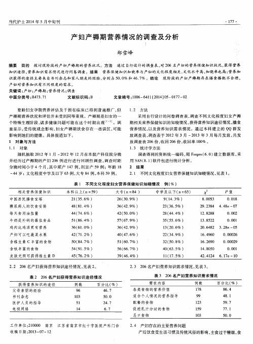 产妇产褥期营养情况的调查及分析