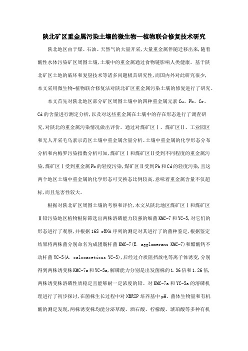陕北矿区重金属污染土壤的微生物—植物联合修复技术研究