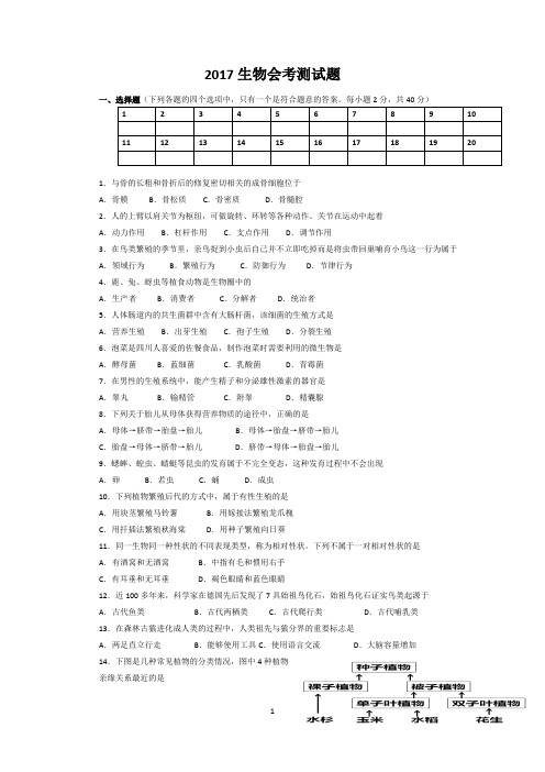 2017年成都市生物会考题