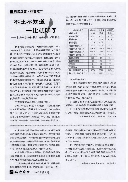 不比不知道一比就明了——吉安市水稻机械化插秧对比试验报告